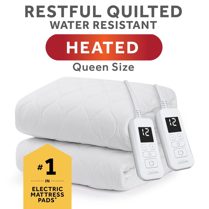 Sunbeam Electric Premium Water Resistant Restful Quilted Heated Mattress Pad, 12 Heat Settings, 12-Hour Selectable Auto Shut-Off, Fast Heating, Cozy Warming Bed, Queen, 60" x 80" - Image 2